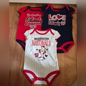 MLB Washington Nationals Baby 6/9 Months Bodysuits 3 Piece Baseball Cotton